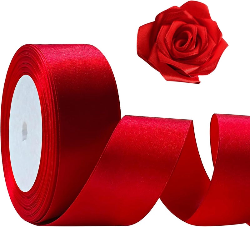 Flezoo 25 Yards Red Satin Ribbon 1 1/2inch, Single Face Polyester Silk Fabric Hair String Ribbon for Craft, Flower Bouquets, Gift Wrapping, Wedding, Bow Making and Valentines Decoration - Image 1